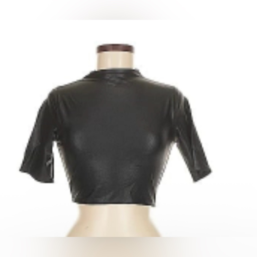 Naked Wardrobe Shiny Black Crop Top